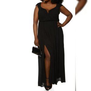 Flutter Sleeve Chiffon Maxi Dress – Black – Size M